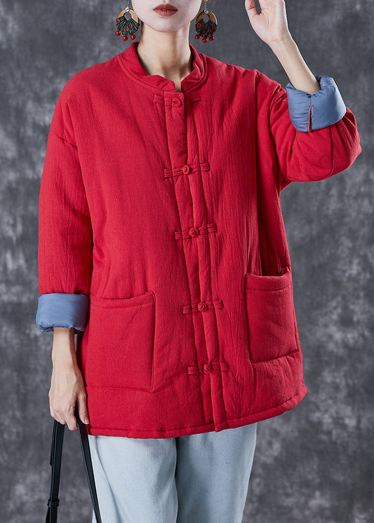 Red Warm Fine Cotton Filled Jacket Chinese Style in Winter