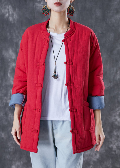Red Warm Fine Cotton Filled Jacket Chinese Style in Winter