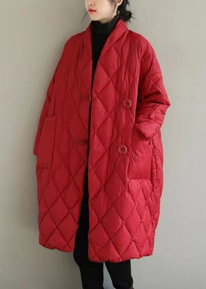 Red Warm Fine Cotton Filled Witner Coats Rhombic Plaid