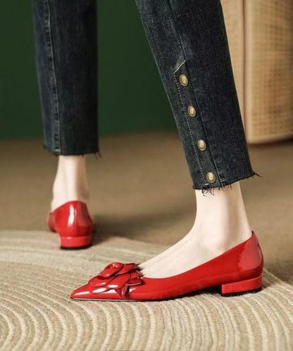 Red Splicing Flat Feet Shoes Pointed Toe