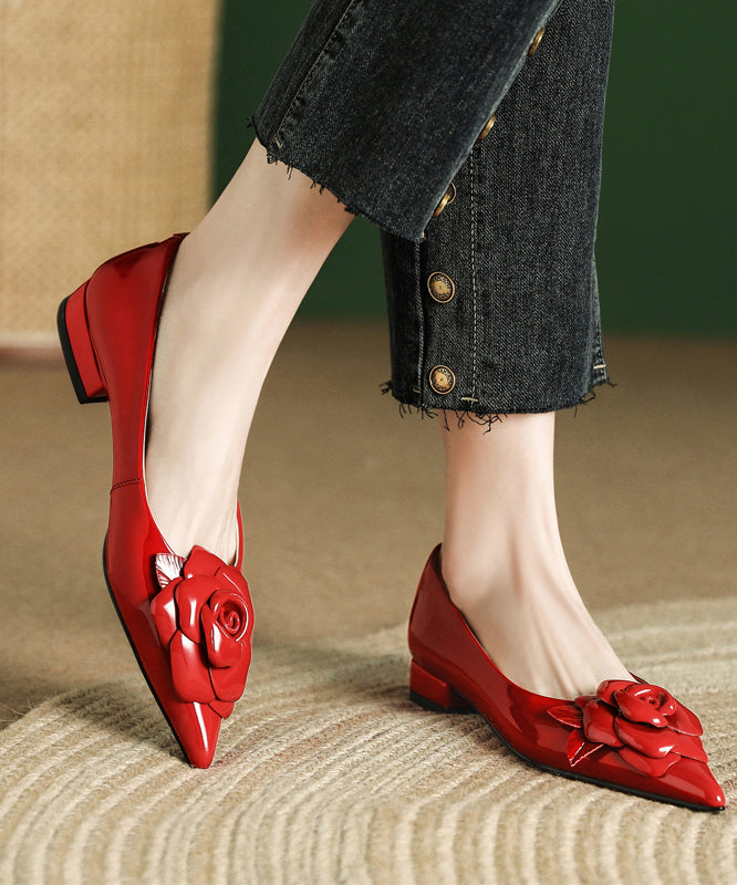 Red Splicing Flat Feet Shoes Pointed Toe