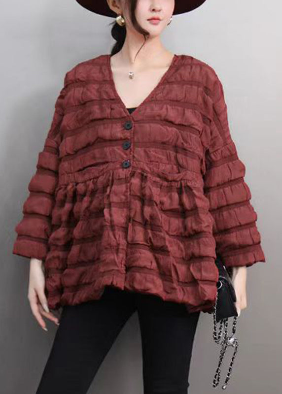 Red Wrinkled Button Parka Winter