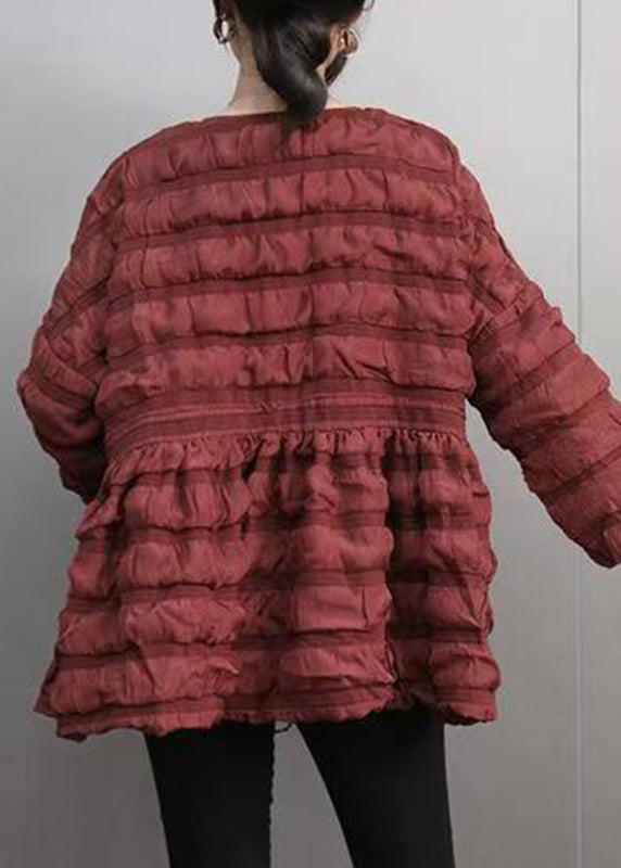 Red Wrinkled Button Parka Winter