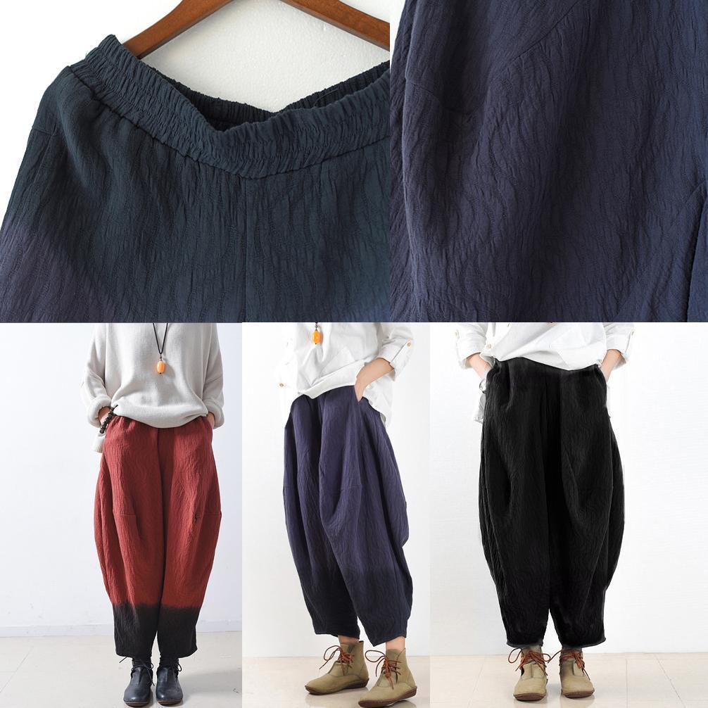 Red Gradient Linen Harem Pants Oversized Elastic Waist Cotton Pants Trousers