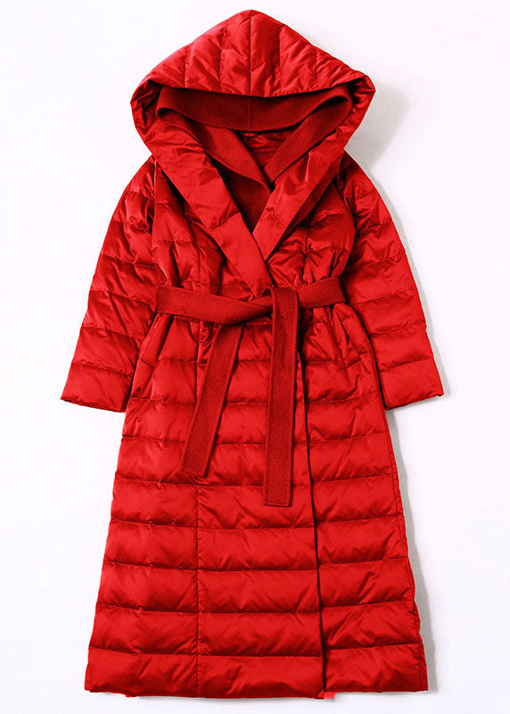 Red Hooded Patchwork Slim Fit Winter Duck Down Coats