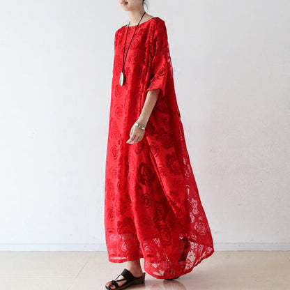 Red Roses Tulle Chiffon Caftans Maxi Dresses Causal Gown Clothing