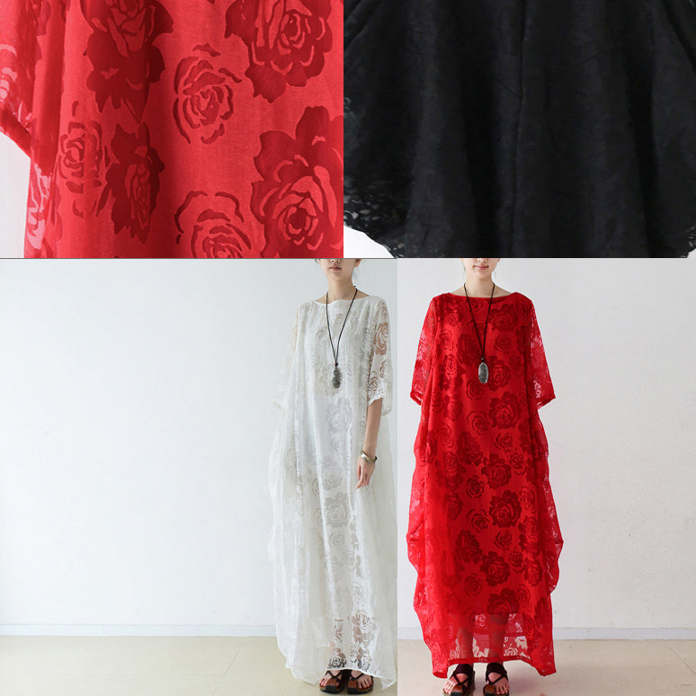 Red Roses Tulle Chiffon Caftans Maxi Dresses Causal Gown Clothing