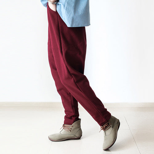 Red Winter Pants Warm Thick Carrot Pants Oversized Elastic Waist Harem Pants