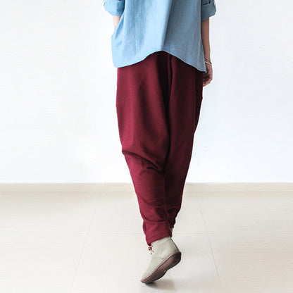 Red Winter Pants Warm Thick Carrot Pants Oversized Elastic Waist Harem Pants