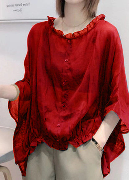 Art Checkered Pumpkin Tops Ruffles Trim Half Sleeve Shirts Blouse