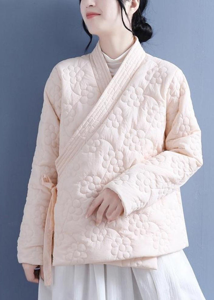 Retro Beige Lace Up Stereoscopic Fine Cotton Filled Jackets Spring