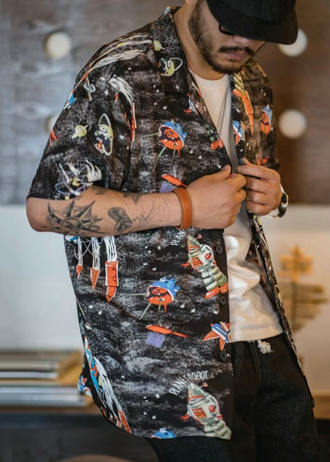 Retro Black Print Button Cotton Shirts Summer