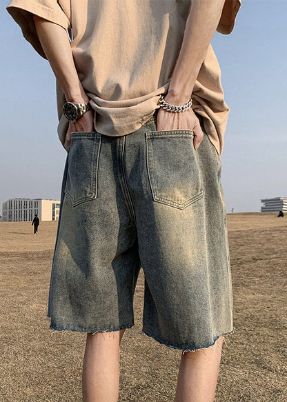 Retro Blue Pockets High Waist Denim Shorts Summer