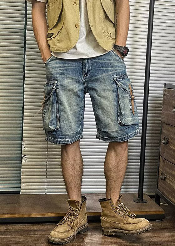 Retro Blue Pockets High Waist Denim Shorts Summer
