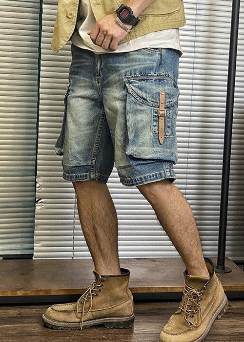 Retro Blue Pockets High Waist Denim Shorts Summer