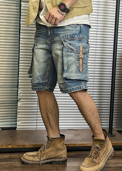 Retro Blue Pockets High Waist Denim Shorts Summer