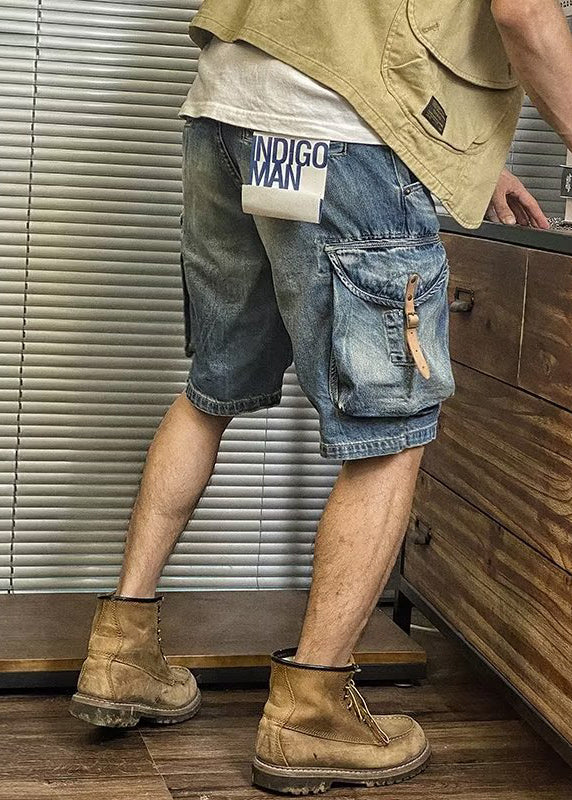 Retro Blue Pockets High Waist Denim Shorts Summer