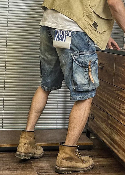 Retro Blue Pockets High Waist Denim Shorts Summer