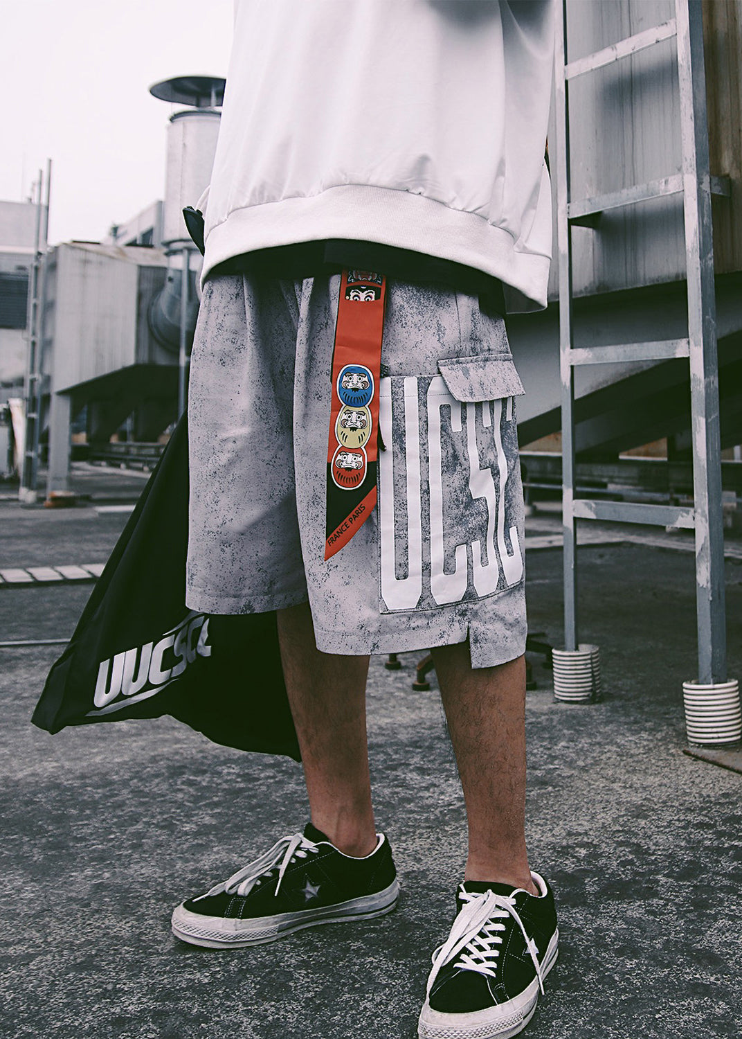 Retro Blue Print Pockets Elastic Waist Shorts Summer