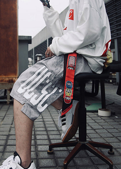 Retro Blue Print Pockets Elastic Waist Shorts Summer