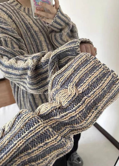 Retro Blue Striped Cozy Knit Sweater Spring