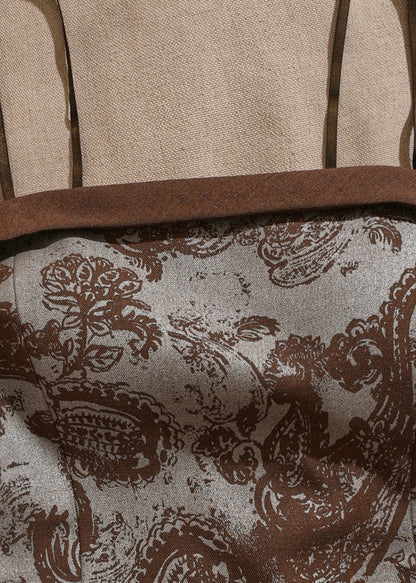 Retro Brown Slash Neck Print Patchwork Tank Sleeveless