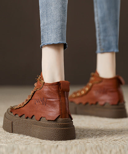Retro Chocolate Lace Up Platform Flat Shoes for