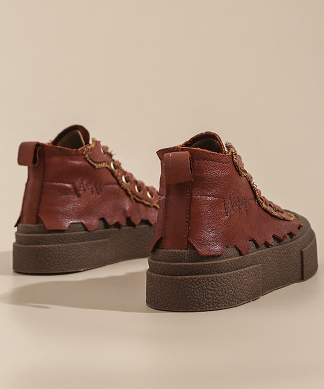 Retro Chocolate Lace Up Platform Flat Shoes for