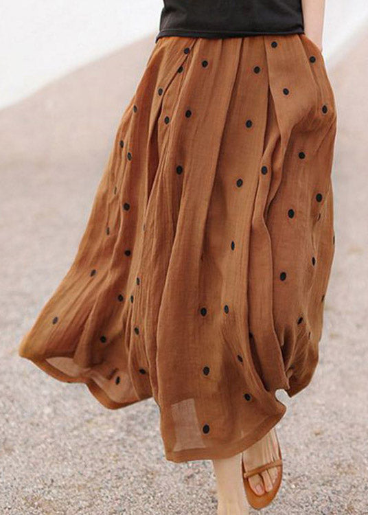 Retro Striped Polka Dots Pockets Linen Skirt Summer