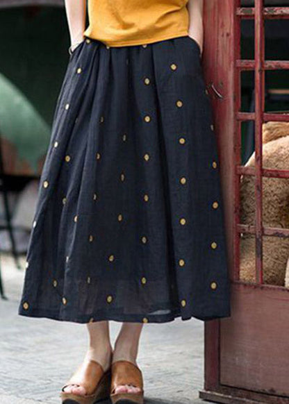 Retro Print3 Pockets Linen Skirt Summer