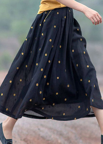 Retro Print2 Pockets Linen Skirt Summer