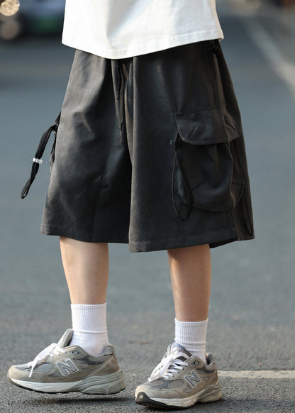 Retro Coffee Pockets Drawstring Cotton Shorts Summer