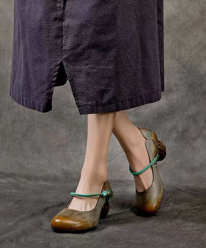 Retro Comfortable and Versatile Cowhide Chunky Heel