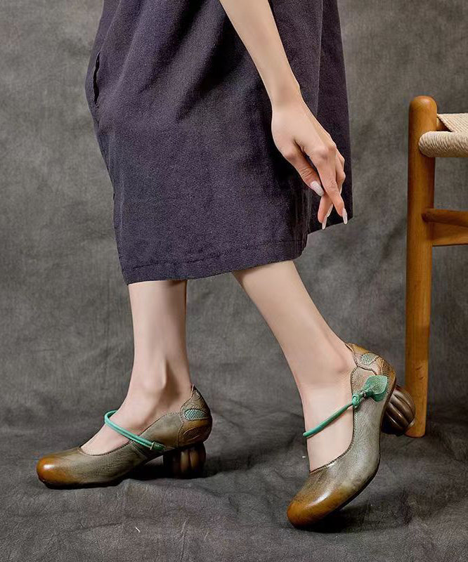 Retro Comfortable and Versatile Cowhide Chunky Heel
