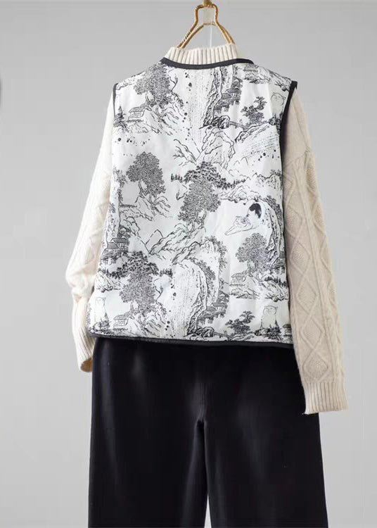 Retro Double-sided Lace Up Ink Painting Vest Spring