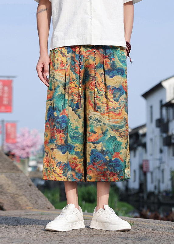 Retro Dragon Printed Oversized Wide Leg Pants Summer