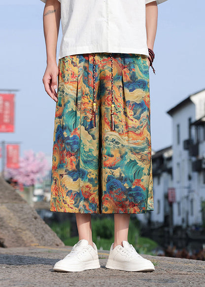 Retro Dragon Printed Oversized Wide Leg Pants Summer