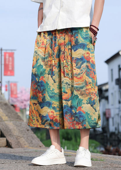 Retro Dragon Printed Oversized Wide Leg Pants Summer