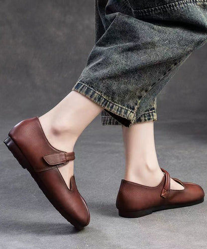 Retro Style Brown Sheepskin Soft Soled Flats Shoes