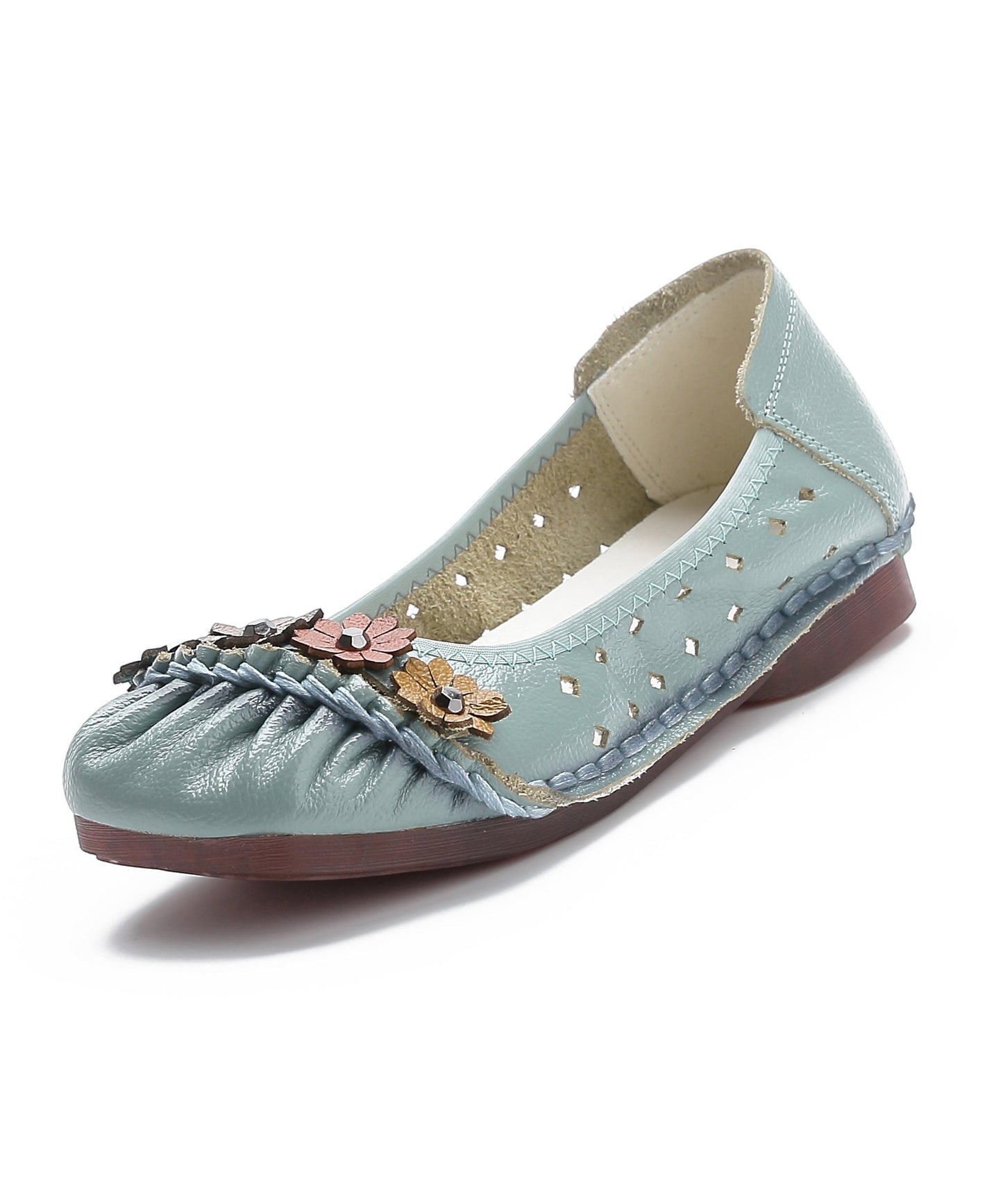 Retro Splicing Flat Feet Shoes Black Cowhide Leather