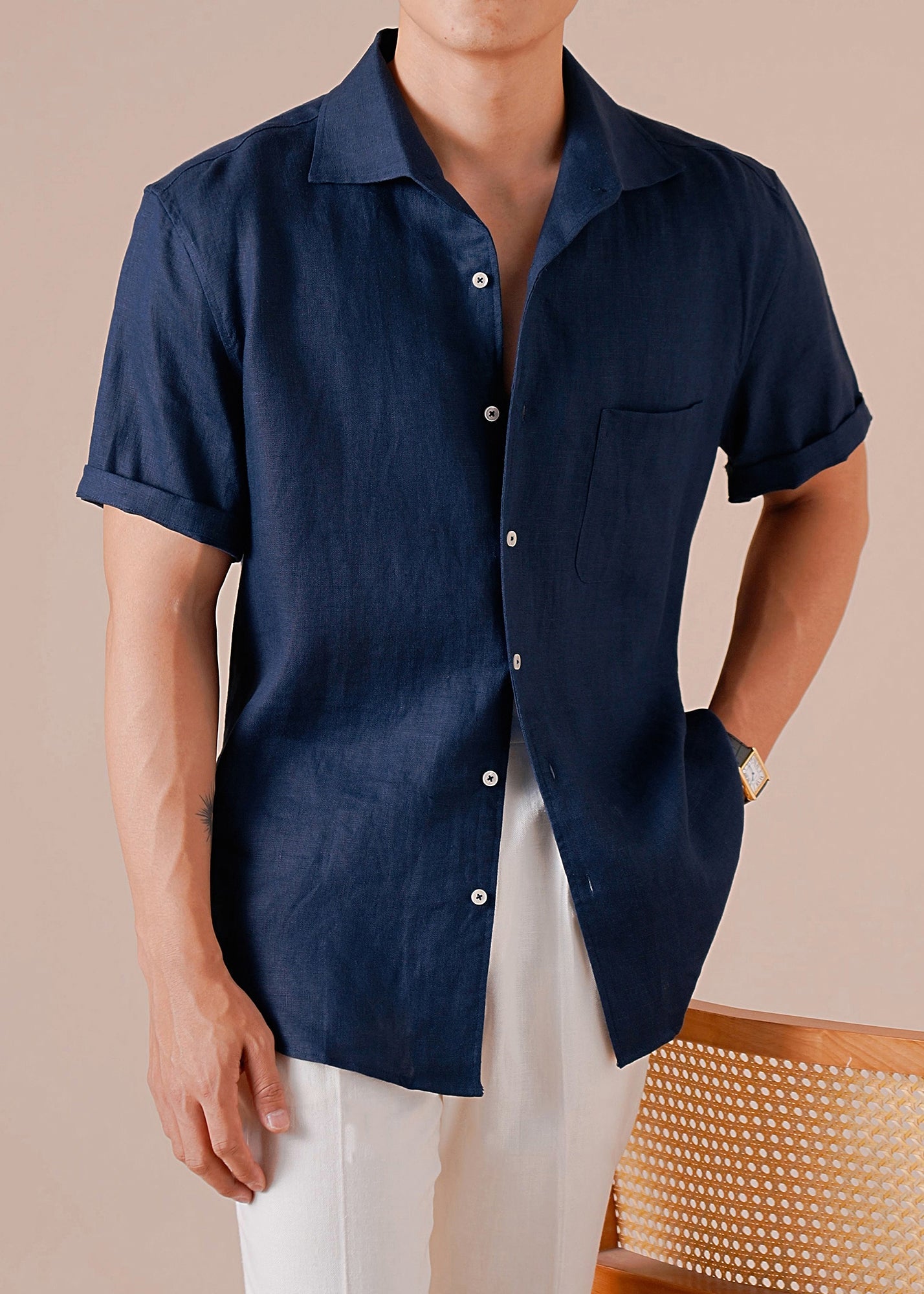 Retro Navy Peter Pan Collar Button Cotton Shirts Summer