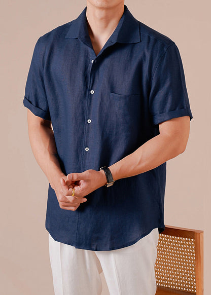 Retro Navy Peter Pan Collar Button Cotton Shirts Summer