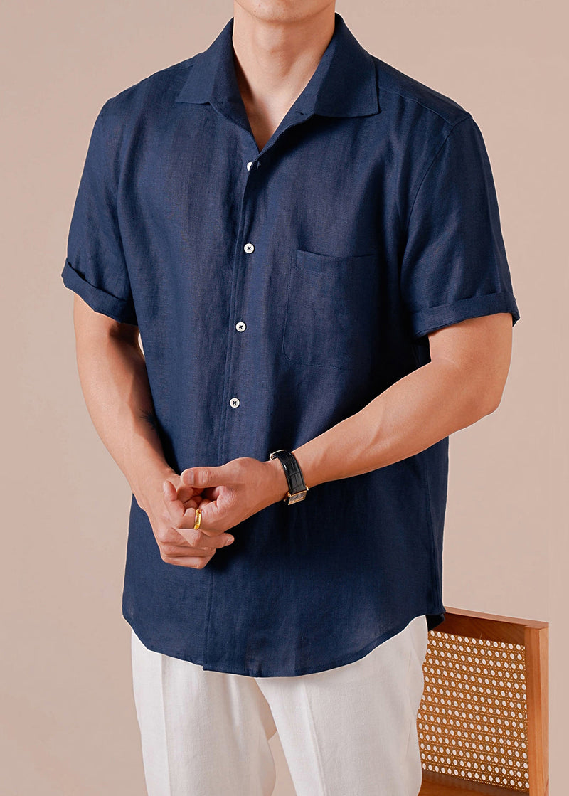 Retro Navy Peter Pan Collar Button Cotton Shirts Summer