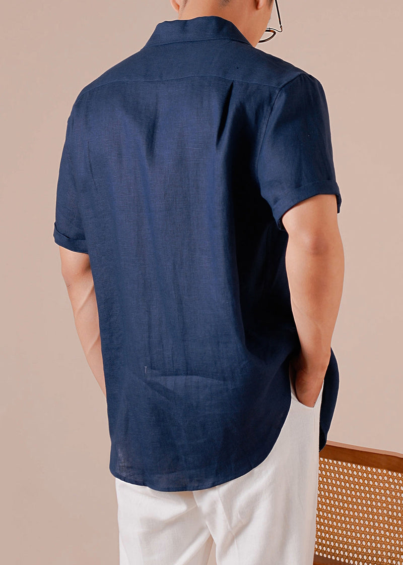 Retro Navy Peter Pan Collar Button Cotton Shirts Summer