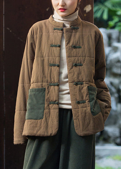 Retro Purple Chinese?button Pockets Thick Parkas Winter