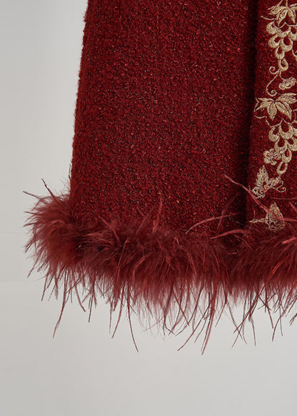 Retro Red Embroidered Patchwork Faux Fur Vests Fall