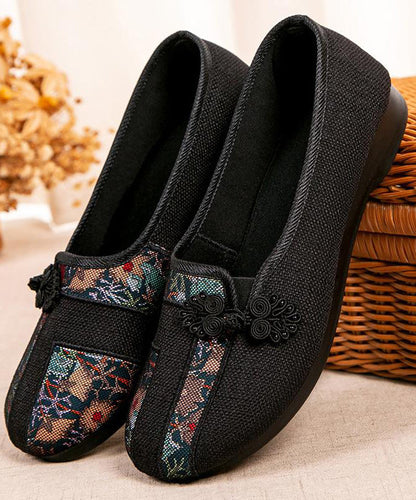 Retro Red Flat Shoes Splicing Embroidered Oriental Button