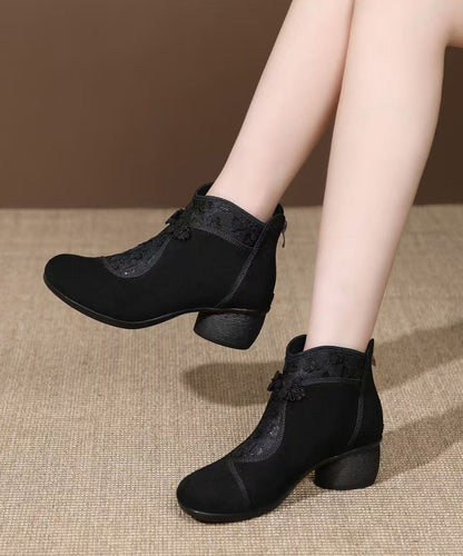 Retro Suede Breathable Mesh Splicing Brown Boots