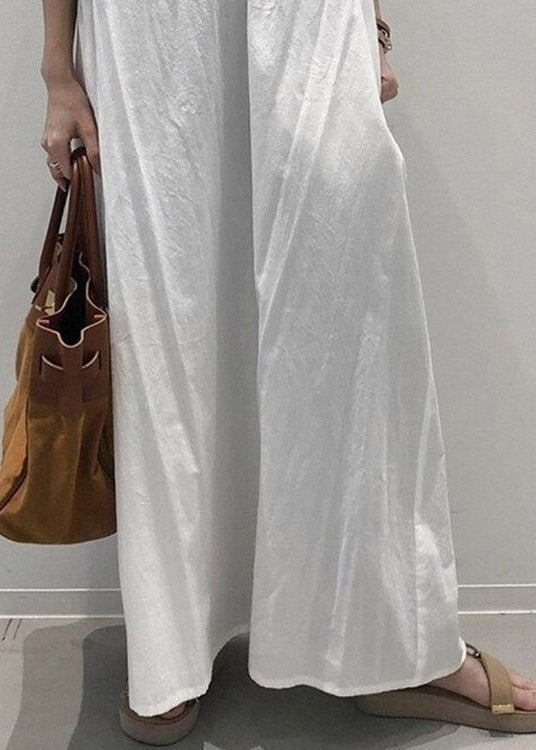 Retro White V Neck Cozy Cotton Maxi Dress Long Sleeve