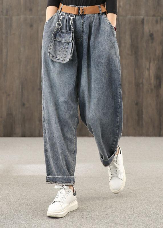 Retro Denim Blue Autumn New Trousers Harem Pants